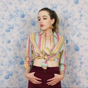 Multicolor striped button down top